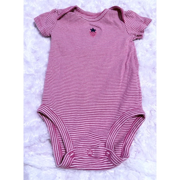 Carter's Other - Carter's Pink White Striped Baby Bodysuit Strawberry Embroidered Short Sleeve